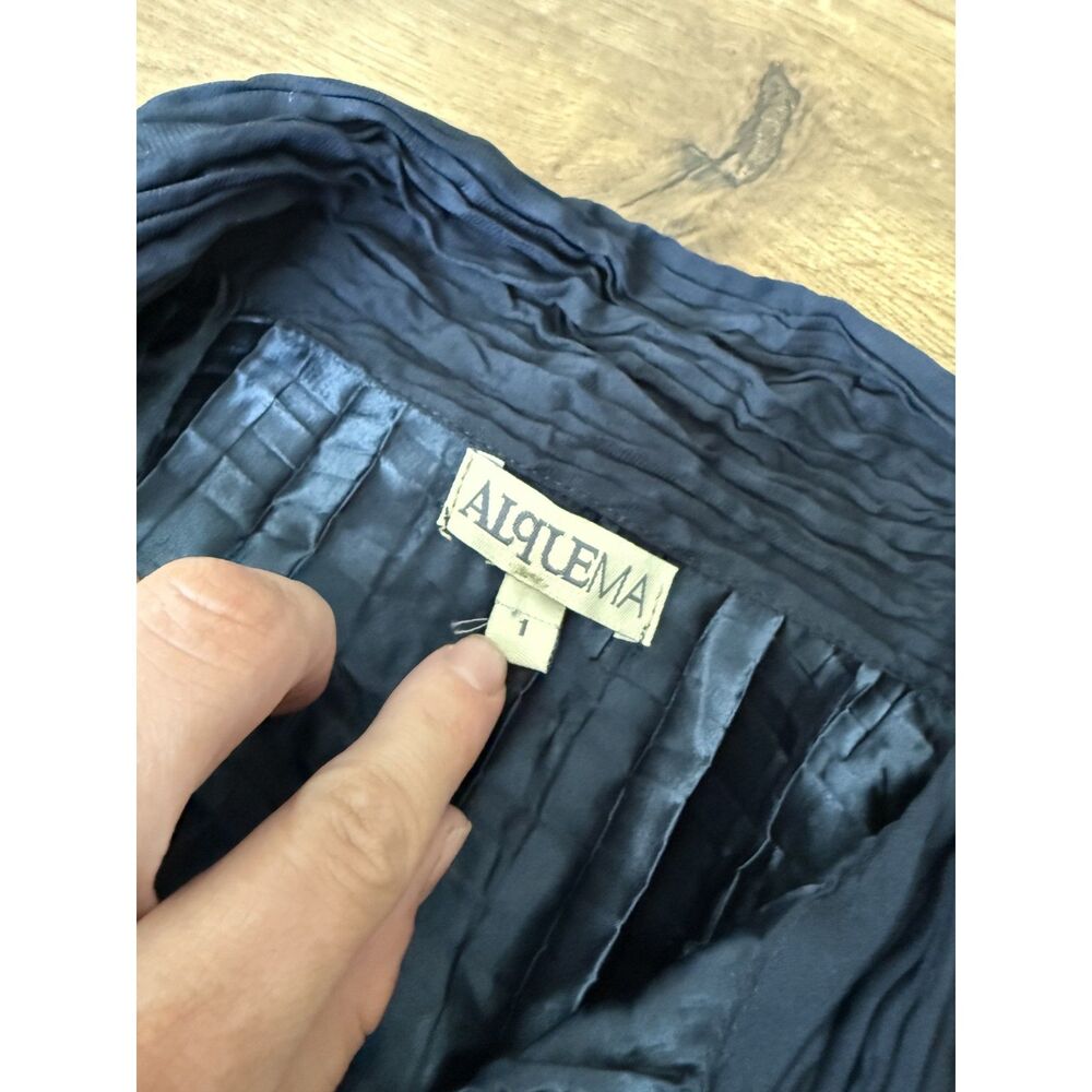 ALQUEMA 1 Scrunch Nehru Smash Navy Blue Button Dress Crinkle Midnight Stretchy - Picture 5 of 8